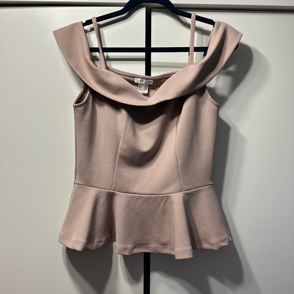 VENUS tan Off-Shoulder Peplum Top